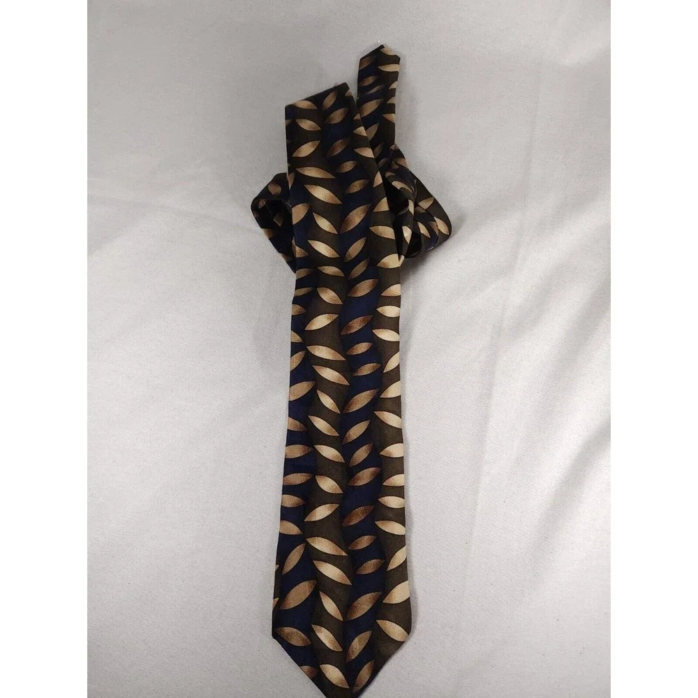Ashberry Men’s Tie 100% Silk‎ Made in USA blue green Gold